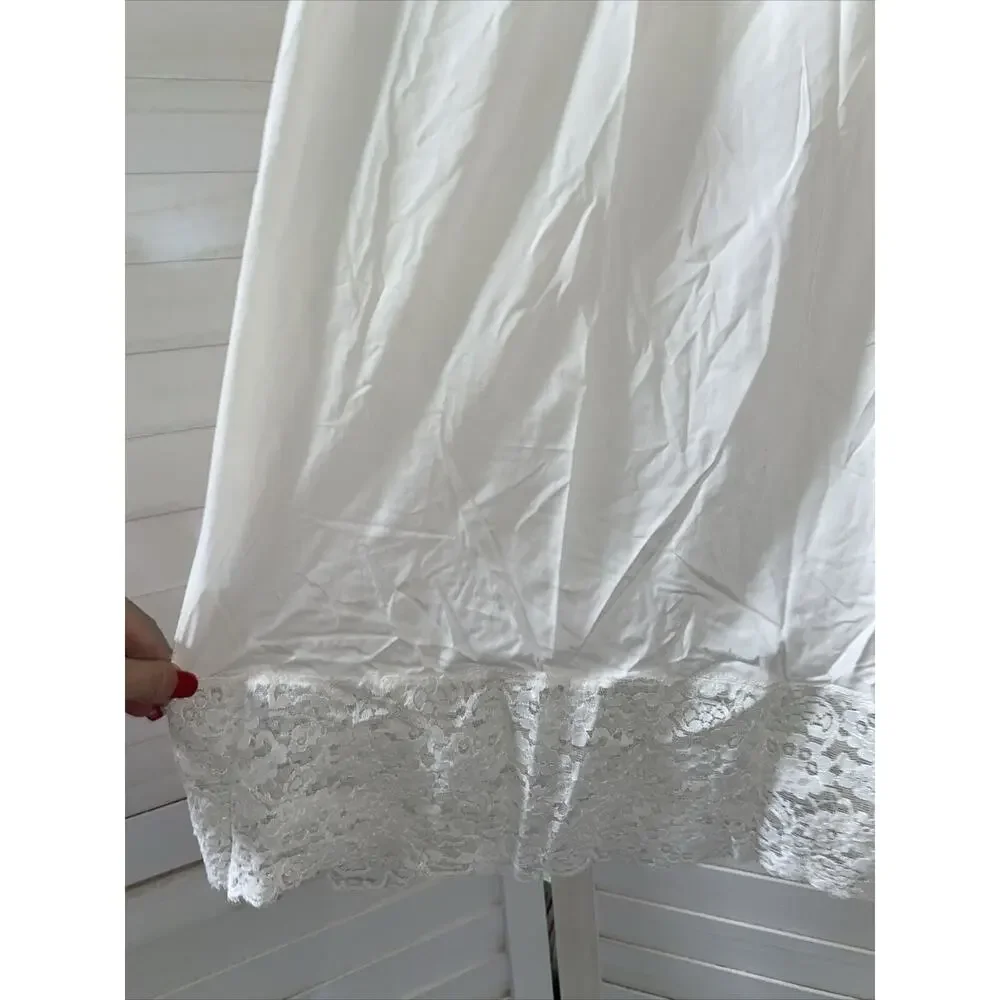 Vintage White Full Dress Slip Nightgown White 5" Lace Hem Sz Small / 34 - Picture 3 of 10
